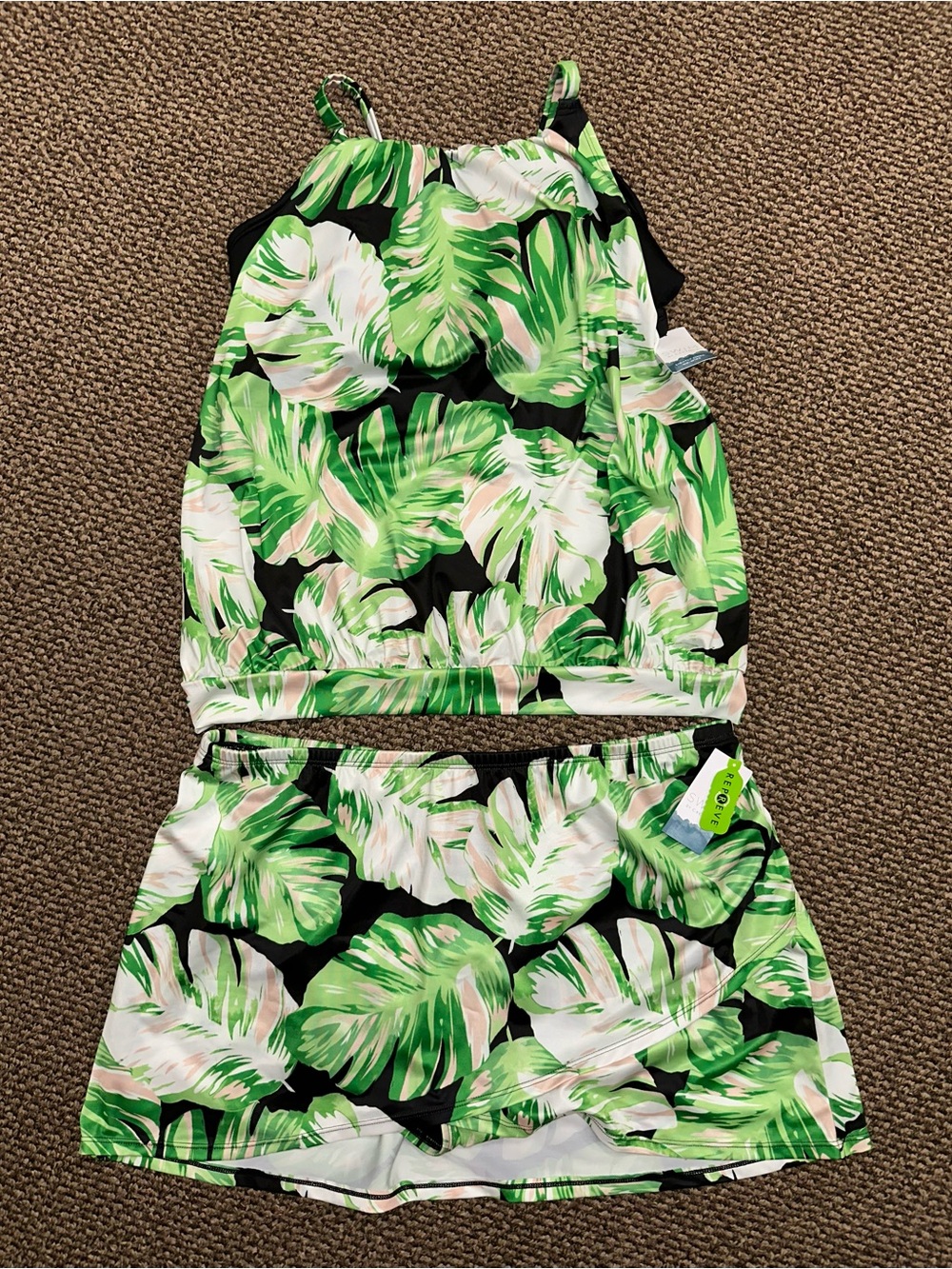 NEW Cacique Swim  Aruba Palm Print Padded Wireless Tankini Top/Swim Skort NWT